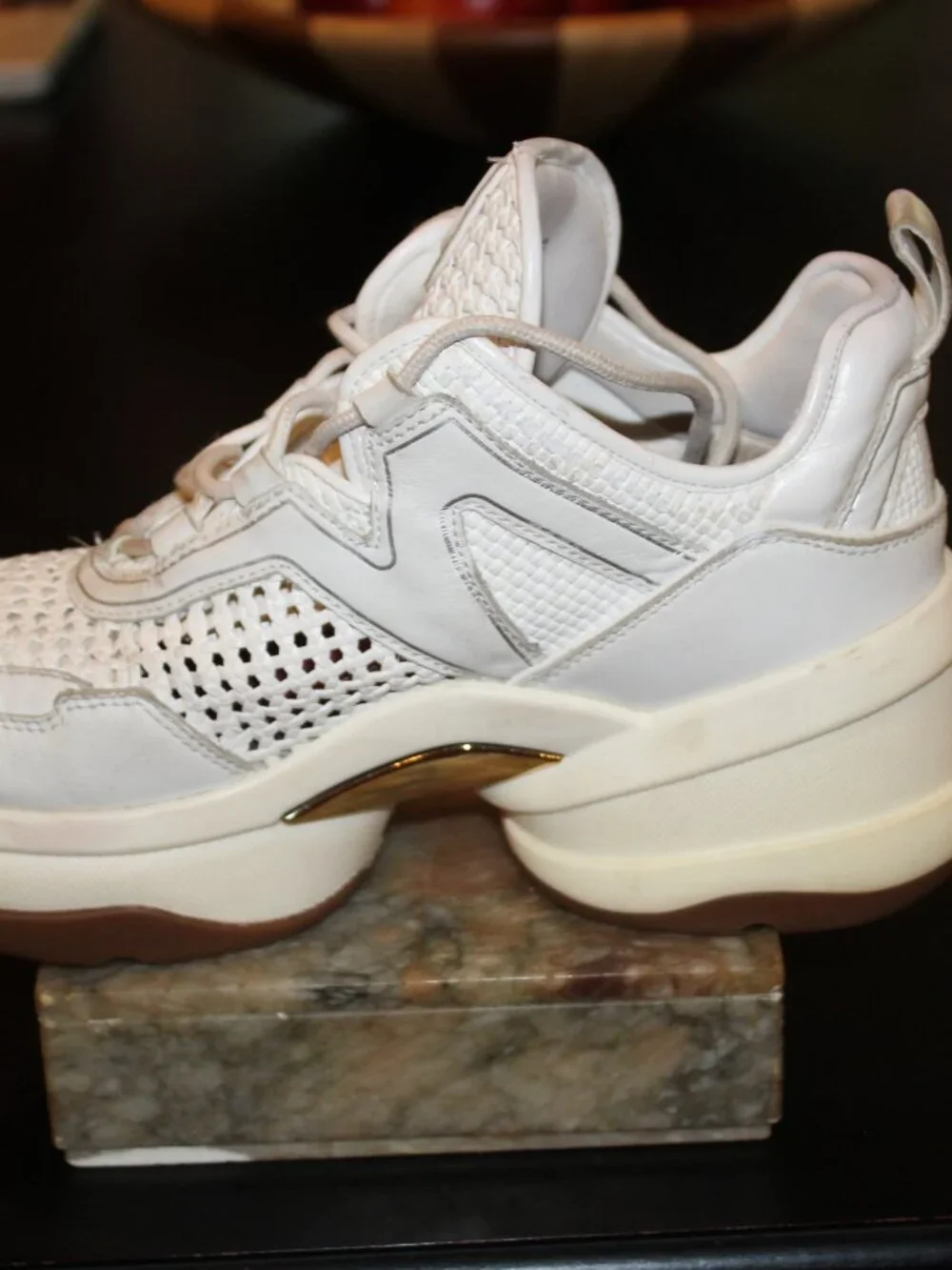 Michael Kors Olympia Platform Trainer Sz 9.5M Women Shoes Sneakers White / Gold